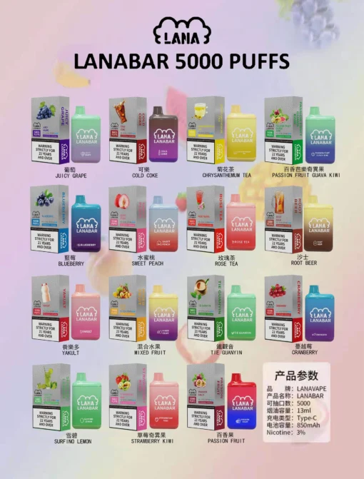 🔥台灣現貨🔥LANA BAR 5000口大容量一次性電子煙(可充電)