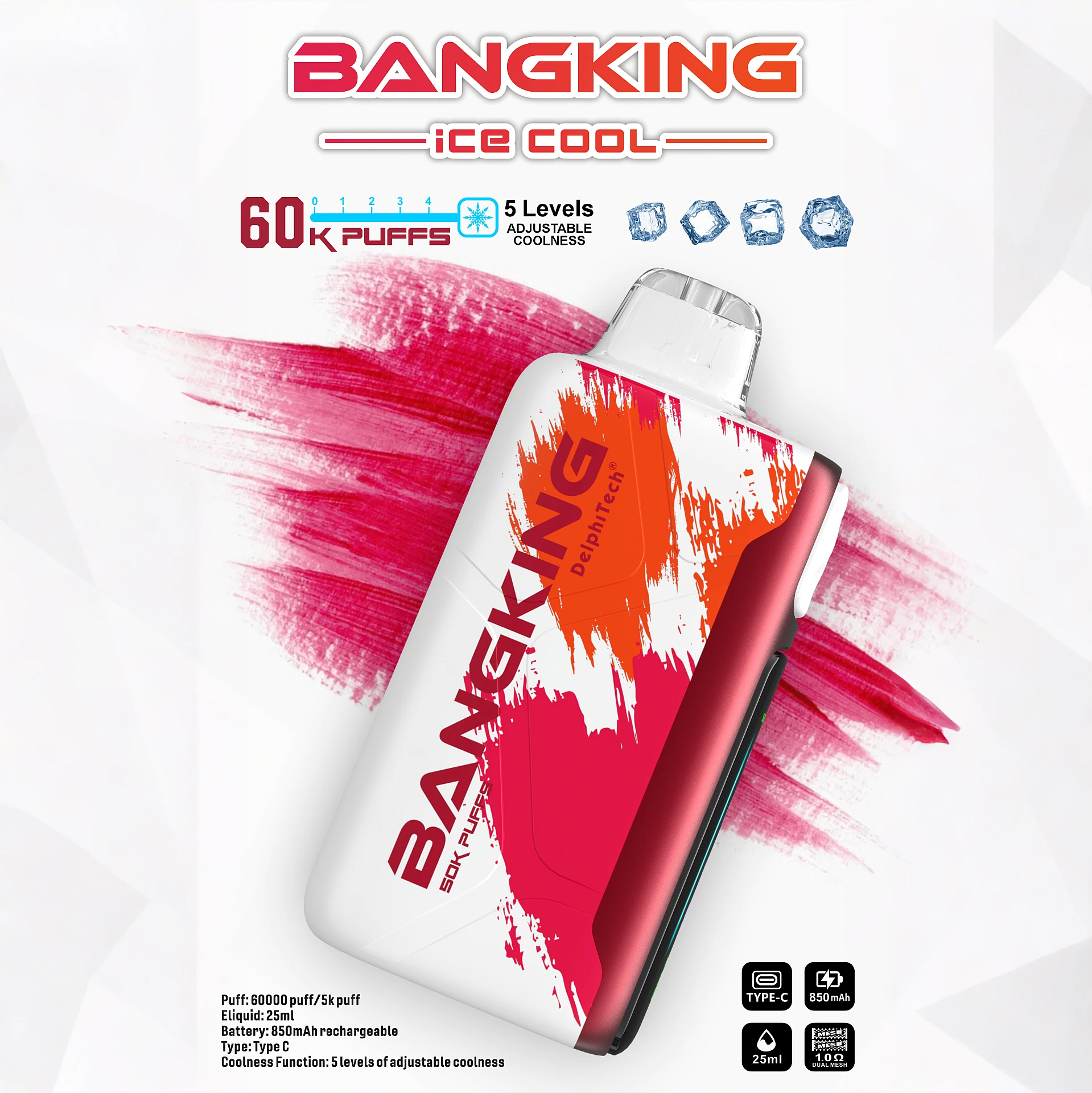 💥【爆款登場】Bang King 60000puffs·一次性拋棄式·電子煙·5檔冰感調節·超長續航·多種口味·台灣現貨:圖片 13