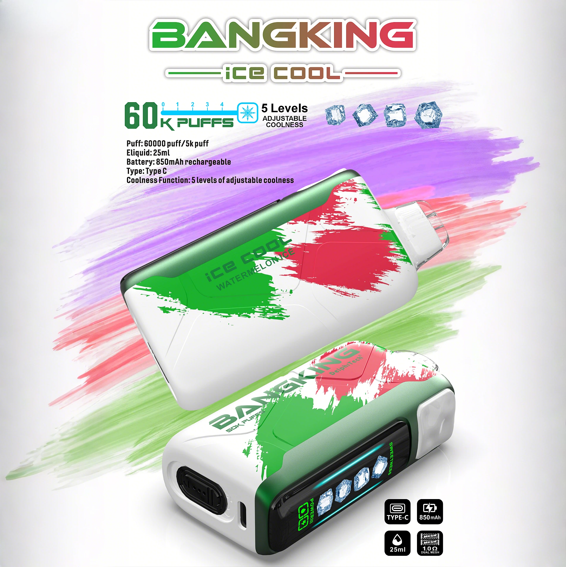 💥【爆款登場】Bang King 60000puffs·一次性拋棄式·電子煙·5檔冰感調節·超長續航·多種口味·台灣現貨:圖片 11